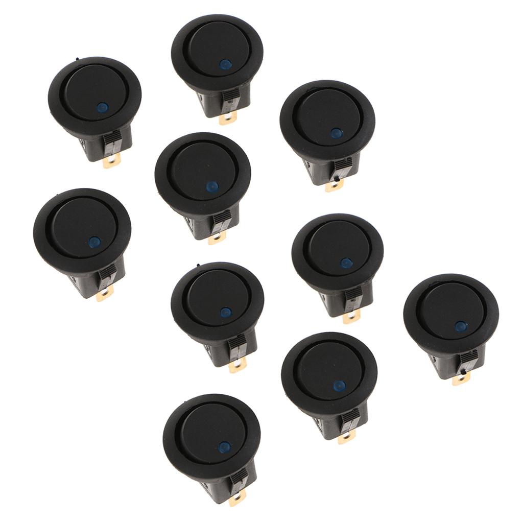 10pcs 12V 16A 3-PIN Dot Led Round Rocker Toggle Switch Car Truck blue light