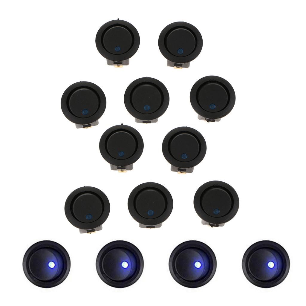 10pcs 12V 16A 3-PIN Dot Led Round Rocker Toggle Switch Car Truck blue light