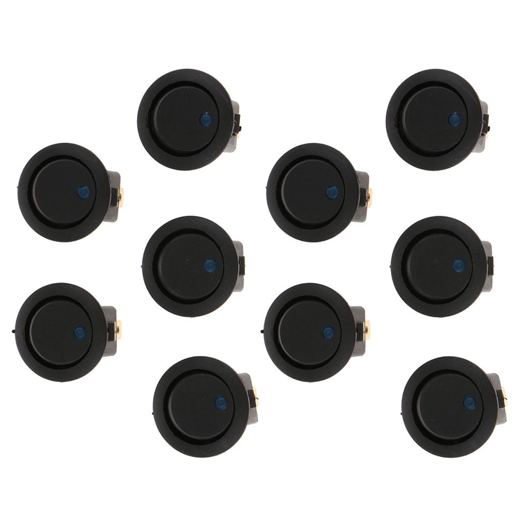 10pcs 12V 16A 3-PIN Dot Led Round Rocker Toggle Switch Car Truck blue light