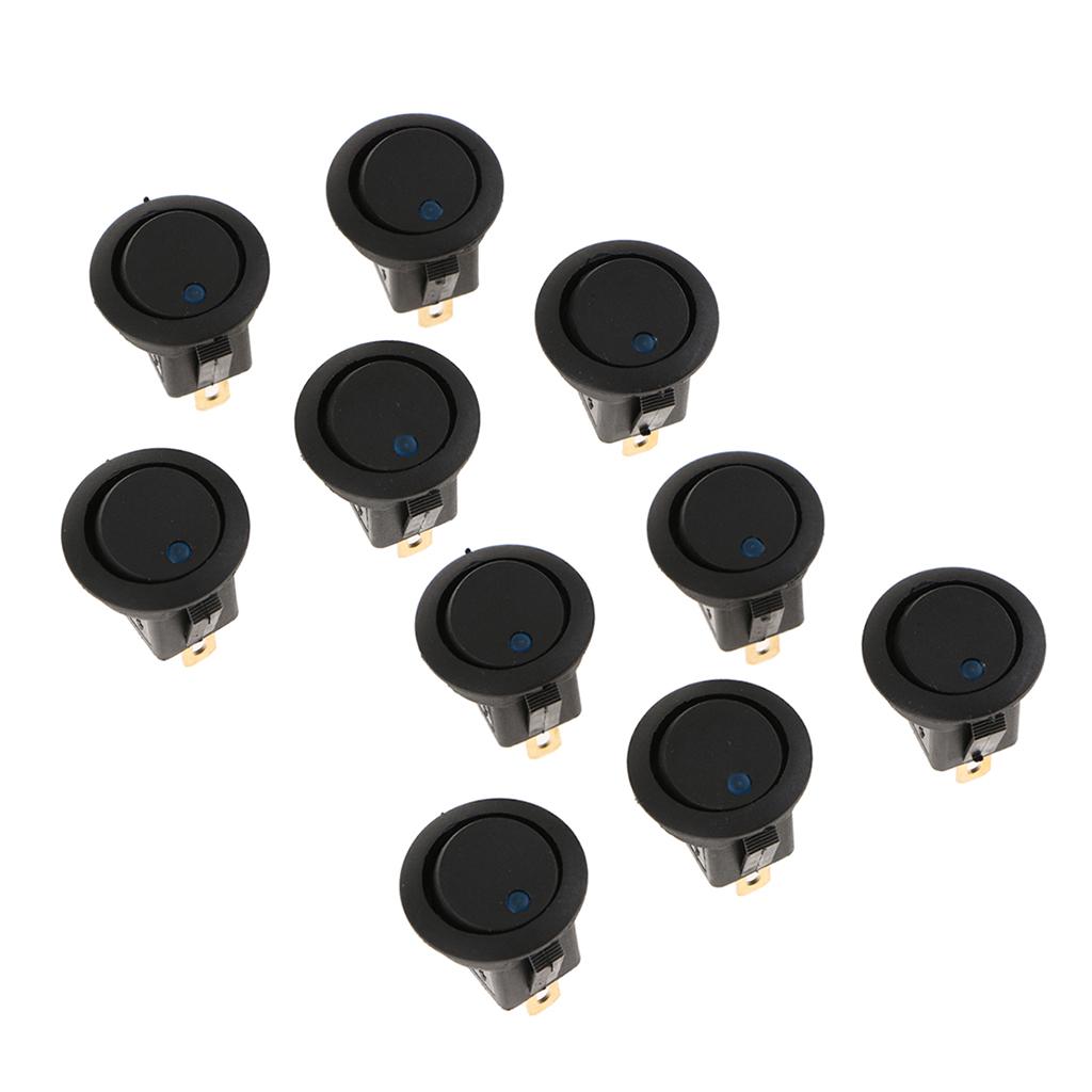 10pcs 12V 16A 3-PIN Dot Led Round Rocker Toggle Switch Car Truck blue light