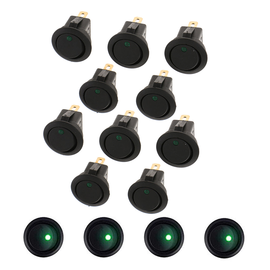 10pcs 12V 16A 3-PIN Dot Led Round Rocker Toggle Switch Car Truck Green light