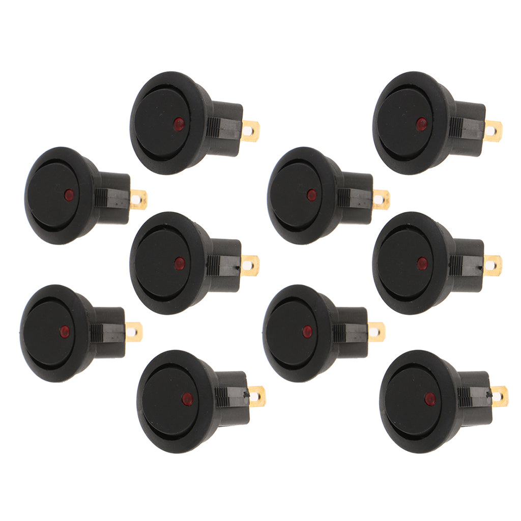 10pcs 12V 16A 3-PIN Dot Led Round Rocker Toggle Switch Car Truck Red Light