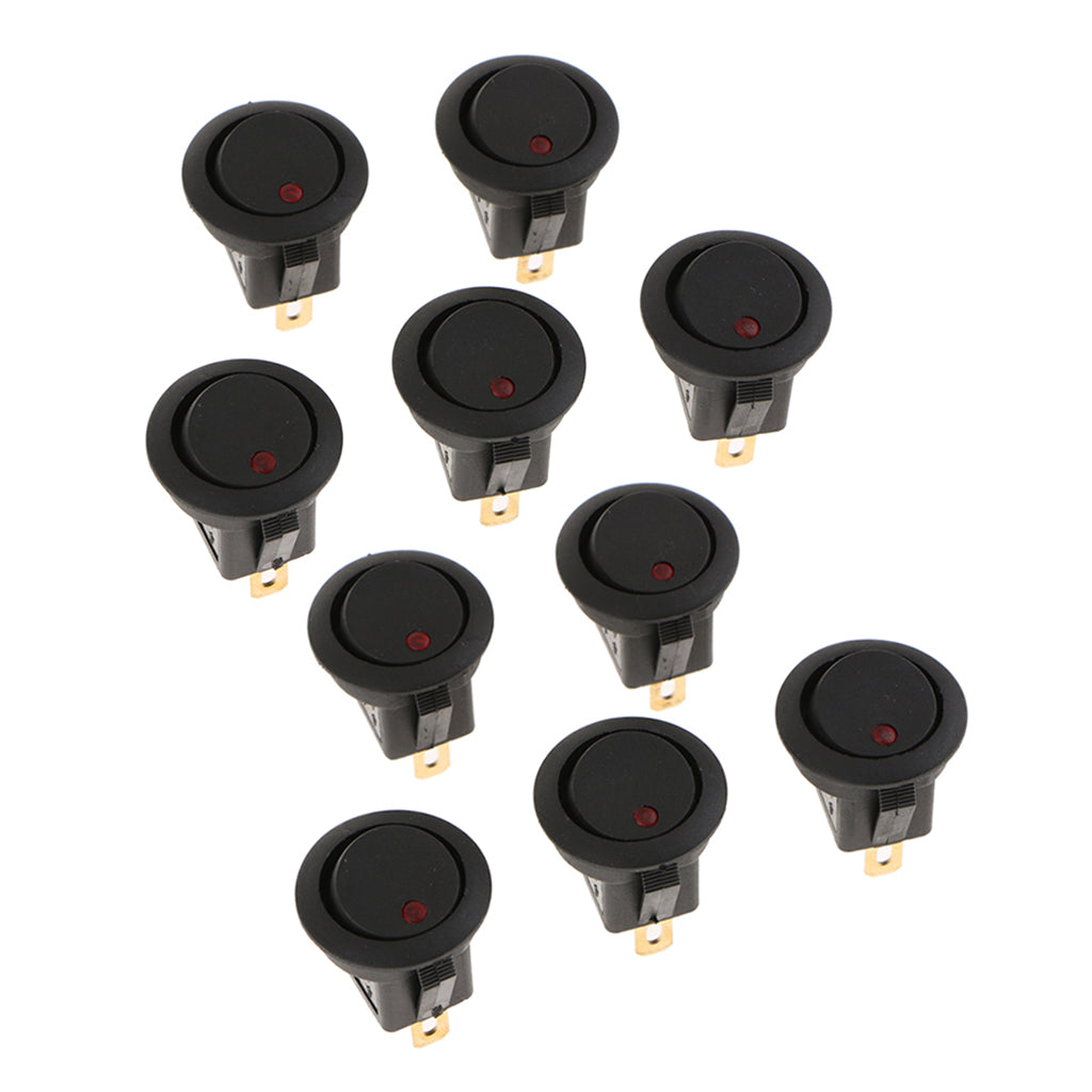 10pcs 12V 16A 3-PIN Dot Led Round Rocker Toggle Switch Car Truck Red Light
