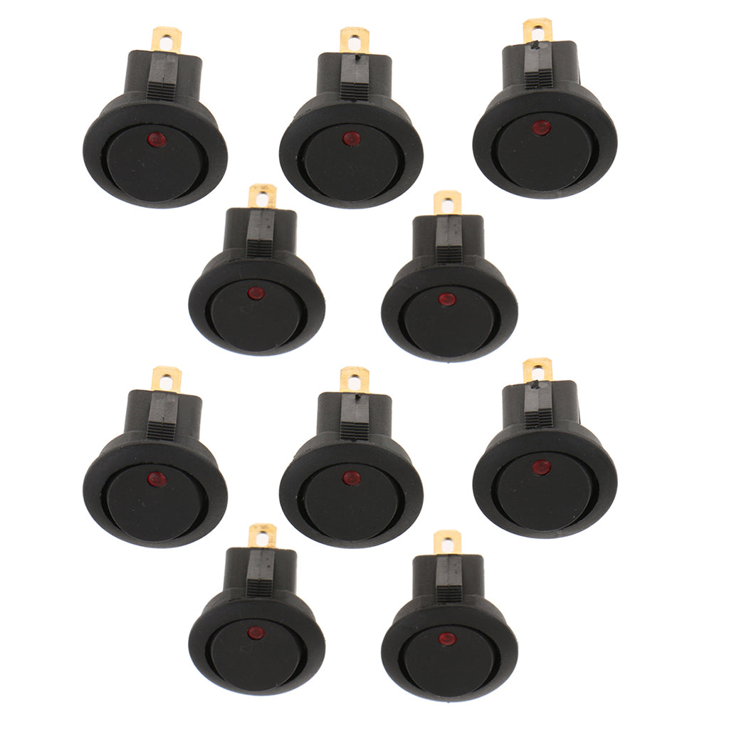10pcs 12V 16A 3-PIN Dot Led Round Rocker Toggle Switch Car Truck Red Light