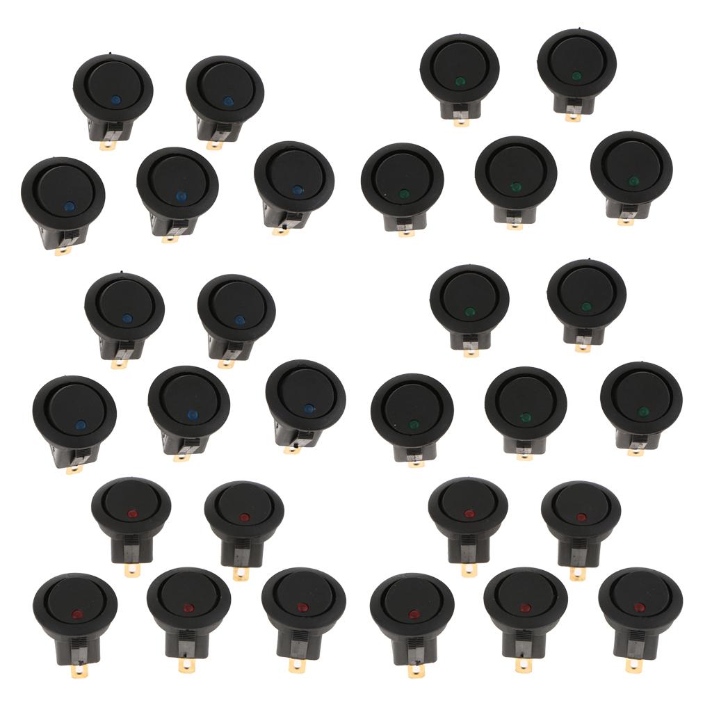 30 pieces 12V 16A 3-PIN Dot Led Round Rocker Toggle Switch For Car Truck