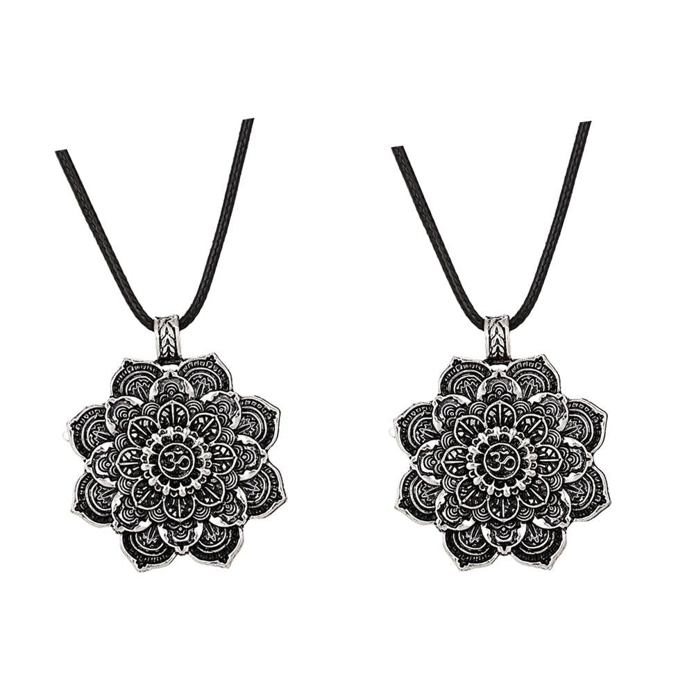 2 Pieces Yoga Lotus Mandala Necklace Tibetan Buddhist Protection Pendant