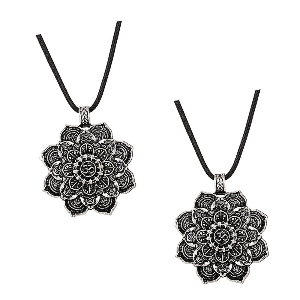 2 Pieces Yoga Lotus Mandala Necklace Tibetan Buddhist Protection Pendant