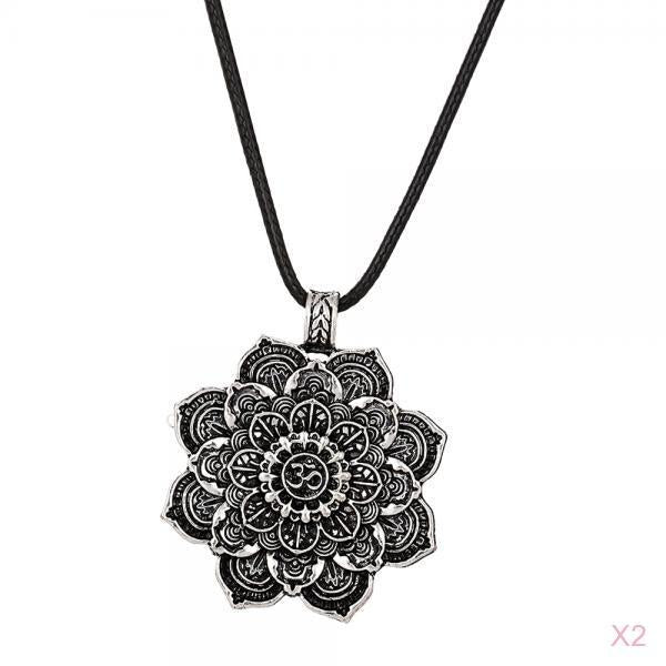 2 Pieces Yoga Lotus Mandala Necklace Tibetan Buddhist Protection Pendant