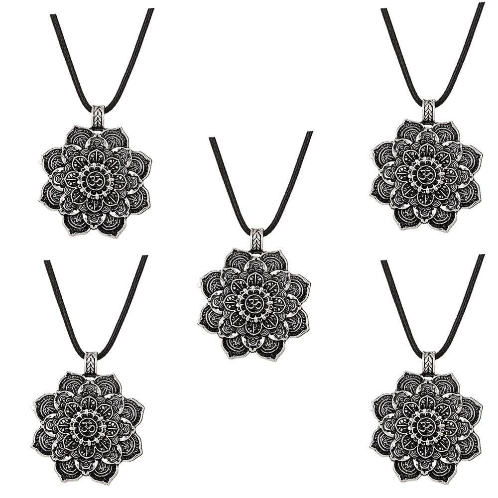 5 Pieces Yoga Lotus Mandala Necklace Tibetan Buddhist Protection Pendant