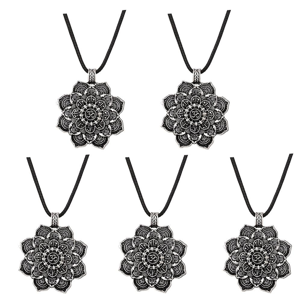 5 Pieces Yoga Lotus Mandala Necklace Tibetan Buddhist Protection Pendant