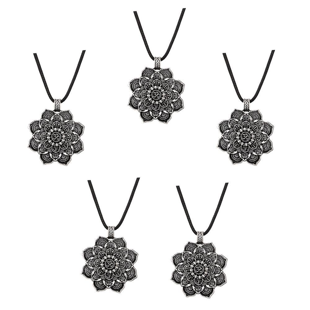 5 Pieces Yoga Lotus Mandala Necklace Tibetan Buddhist Protection Pendant