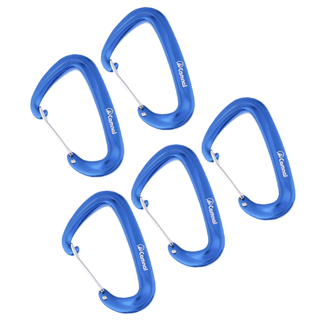 5pcs 16KN Aluminum Wire Gate Carabiners Safety Climbing Hammock Blue