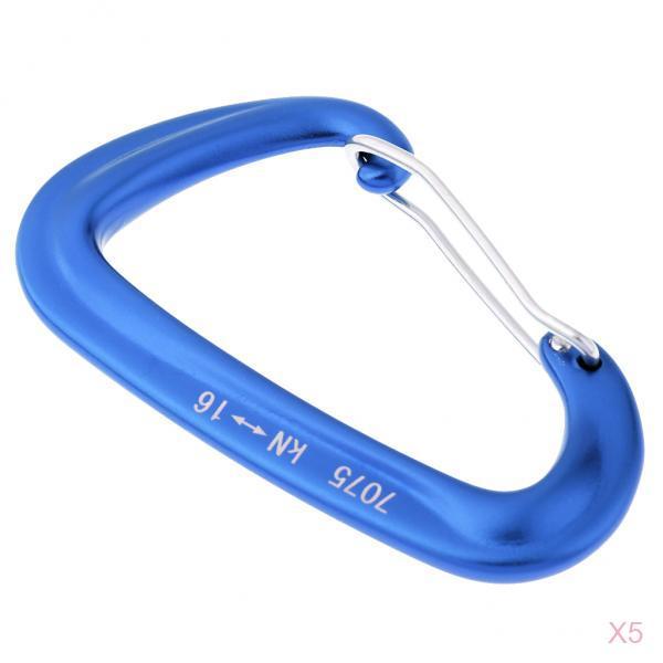 5pcs 16KN Aluminum Wire Gate Carabiners Safety Climbing Hammock Blue