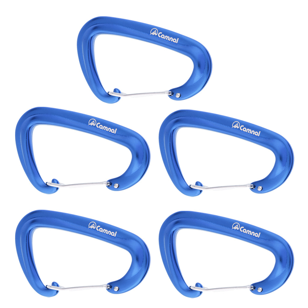 5pcs 16KN Aluminum Wire Gate Carabiners Safety Climbing Hammock Blue