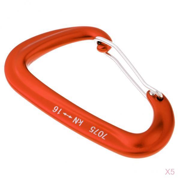 5pcs 16KN Aluminum Wire Gate Carabiners Safety Climbing Hammock Orange