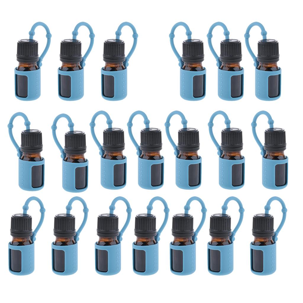 20x 5ml Empty Refillable Essential Oil Bottles Case with Silicone Sleeve