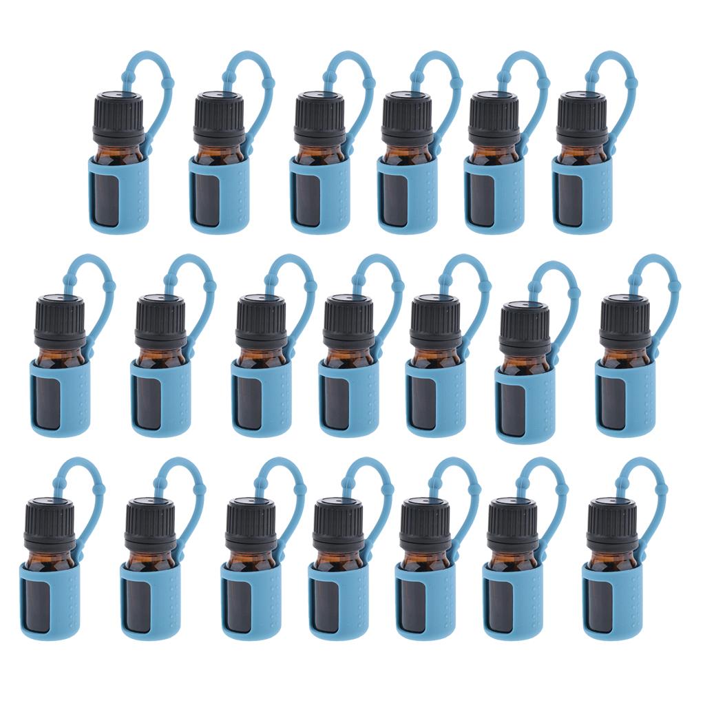 20x 5ml Empty Refillable Essential Oil Bottles Case with Silicone Sleeve