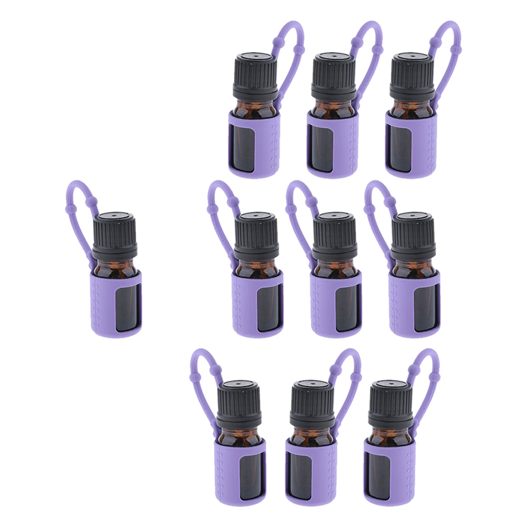 10 Pcs 5ml Empty Refillable Essential Oil Bottles Case with Silicone Sleeve