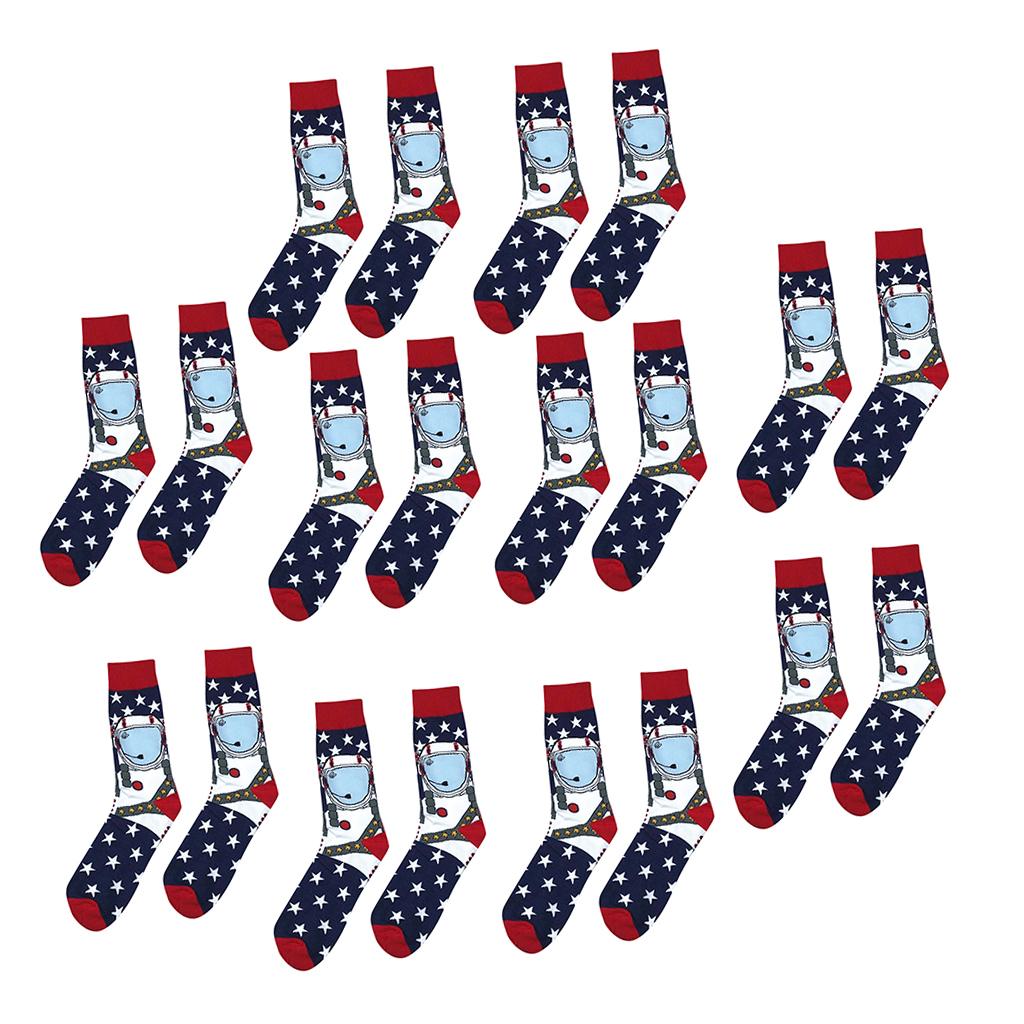 10Pairs Men Colorful High Ankle Print Funny Robot Pattern Cotton Middle Sock