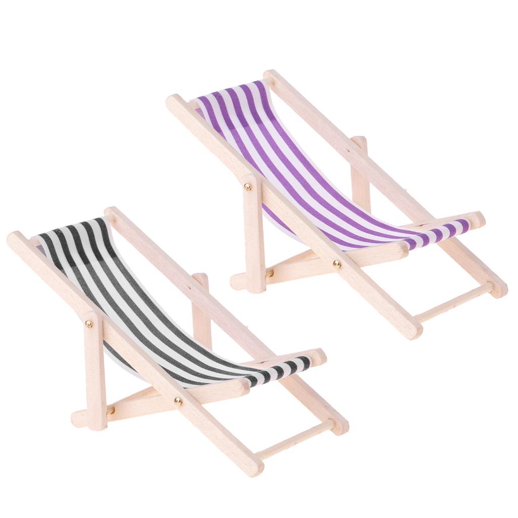 2pcs Striped Wooden Lounge Chair 1/12 Dollhouse Miniature Furniture Decor
