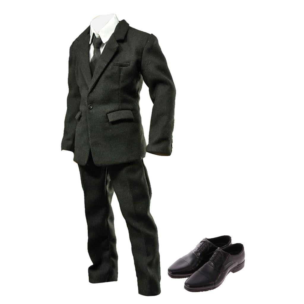 1:6 Scale Black Suit Set Pants Clothes Tie for 12 Inch Male Figure