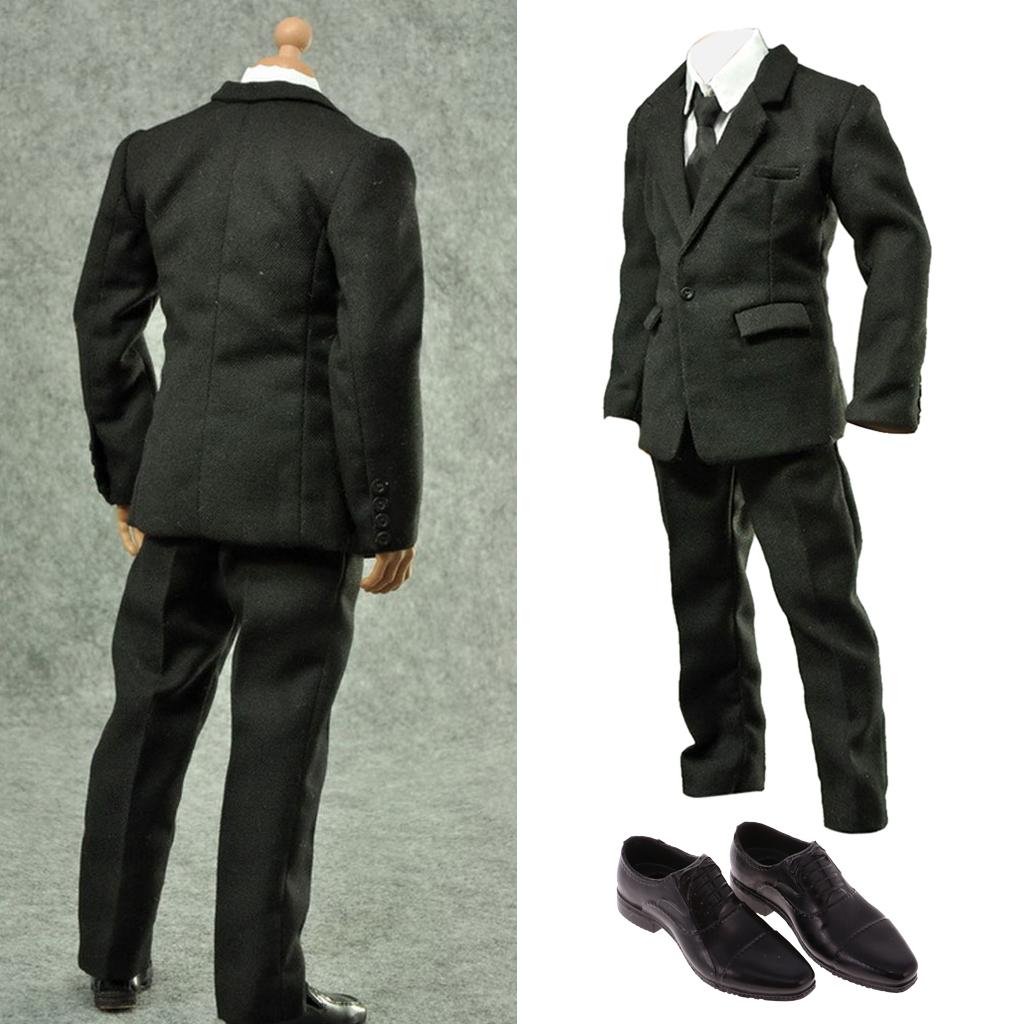 1:6 Scale Black Suit Set Pants Clothes Tie for 12 Inch Male Figure