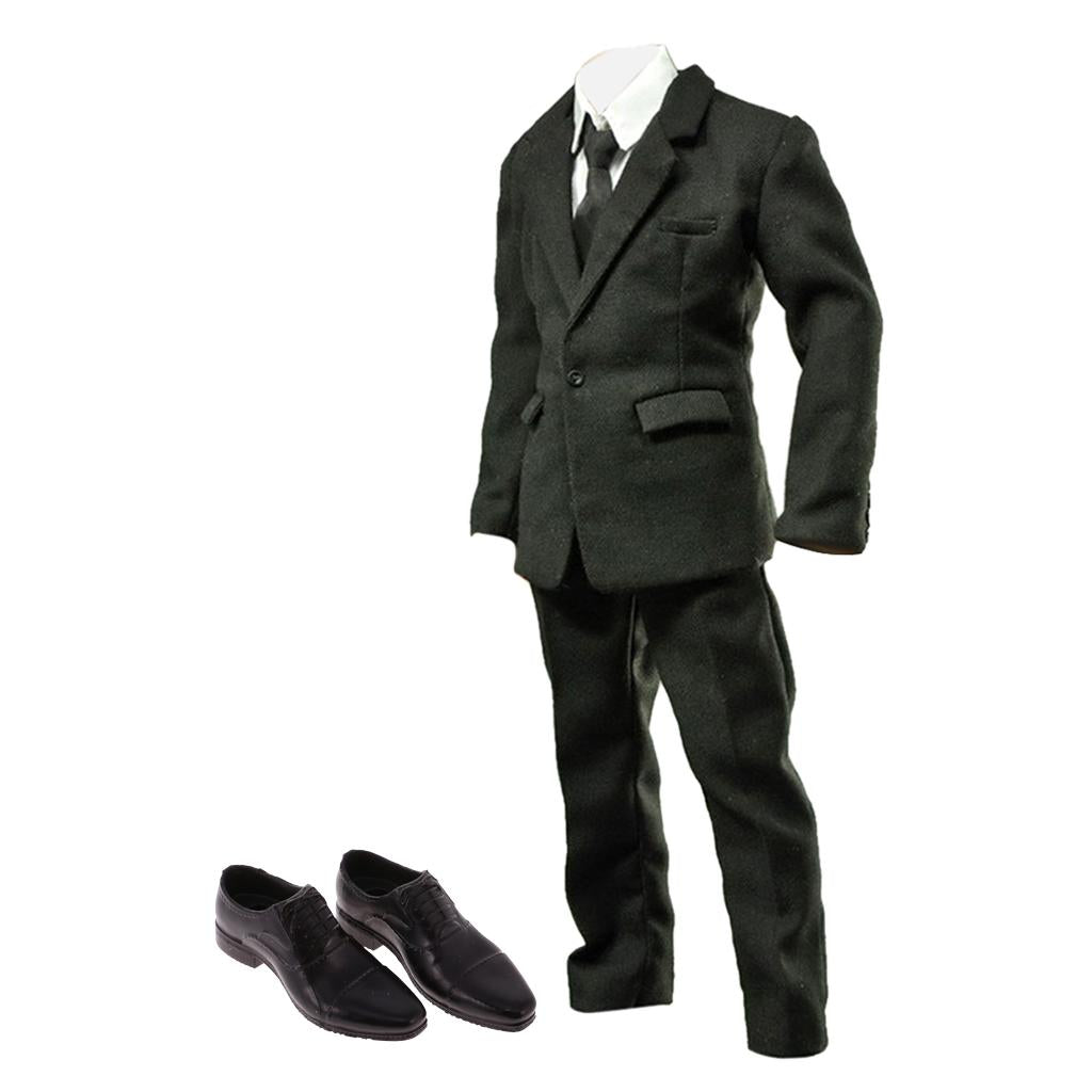 1:6 Scale Black Suit Set Pants Clothes Tie for 12 Inch Male Figure