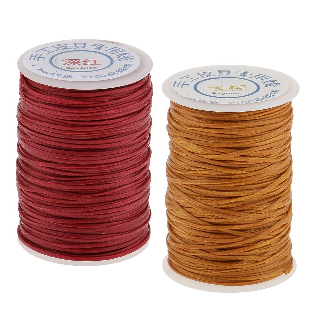 2Pcs Flat Line Waxed Thread For Sewing Leather Craft 1.2mm 70 Meters/Roll