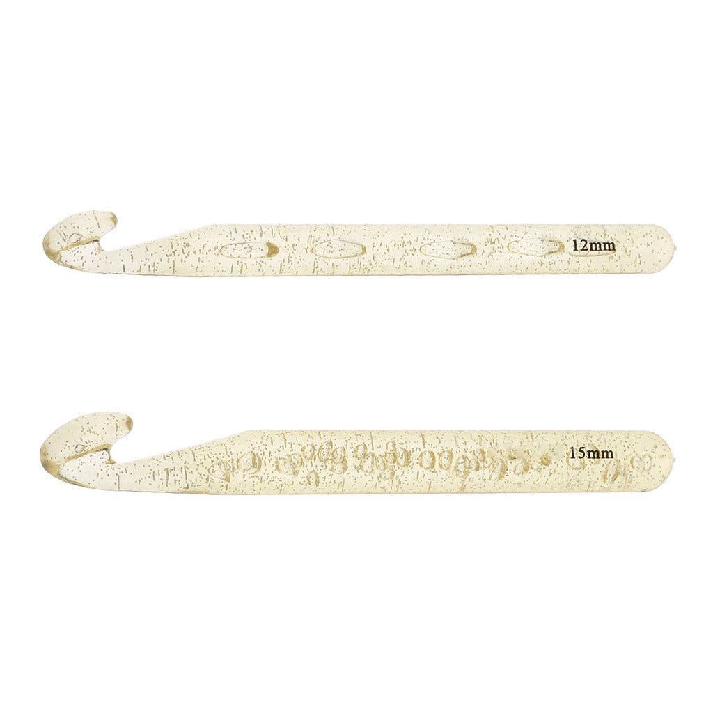 2Pcs Large Plastic Crochet Hook Knitting Needles Sewing Tools Gold 12mm 15mm