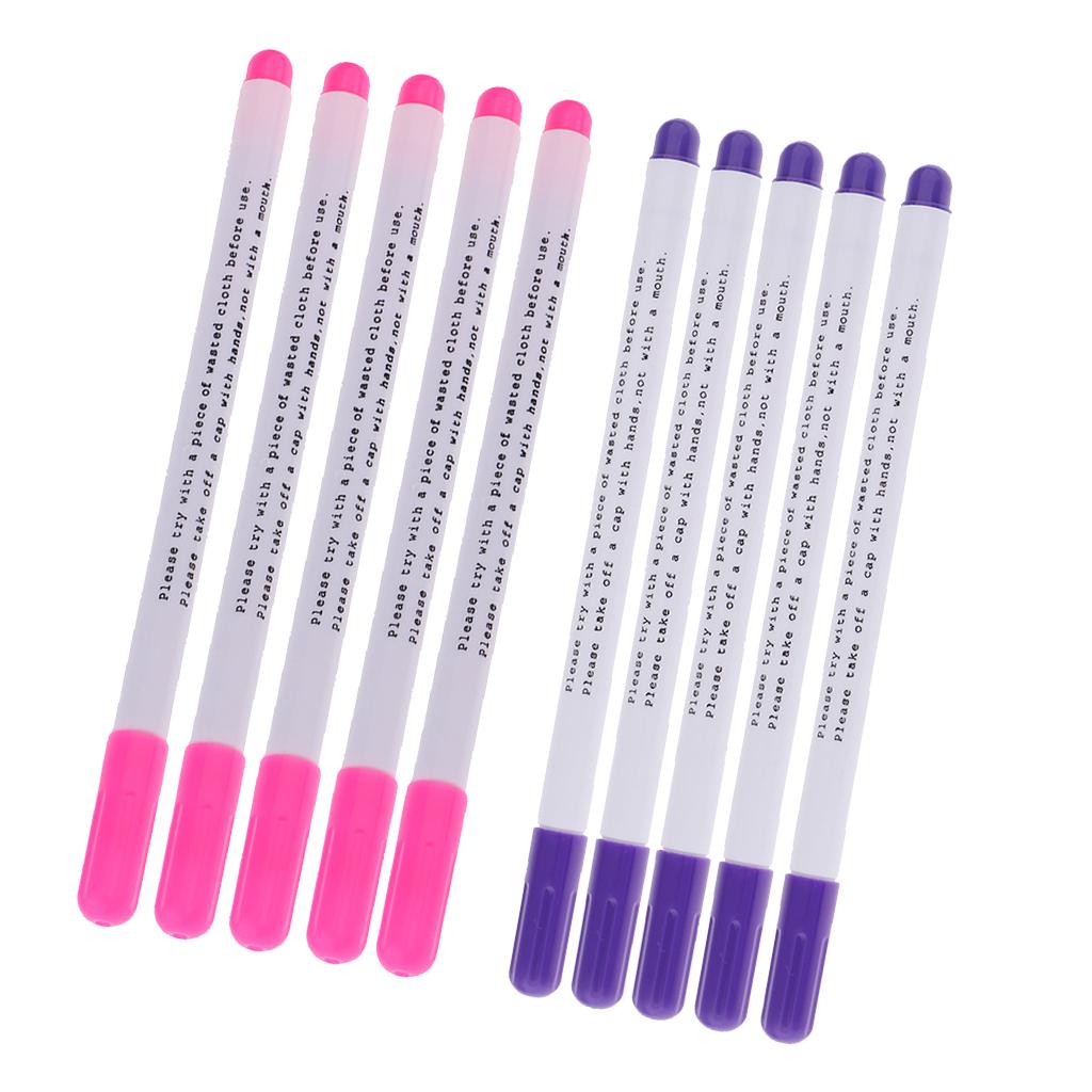 10Pcs Water Erasable/Soluble Pens Tailor Vanishing Marker Pen Pink Purple