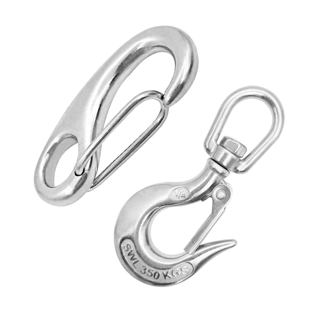 304 Boat Stainless Steel Gate Spring Clip Snap Hook + Snap Swivel Shackle