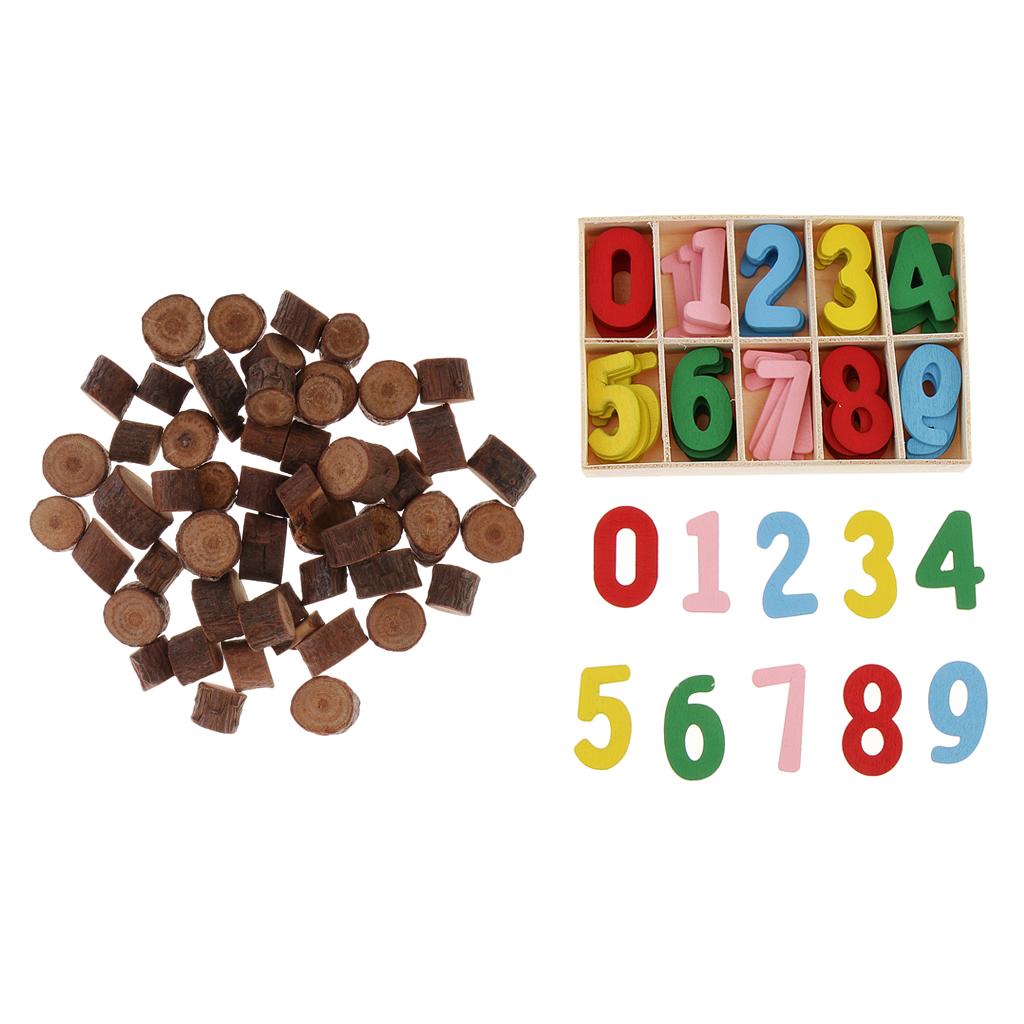 50 Pieces Wood Round Log Slices Discs and 60 Pieces Colorful Wooden Numbers