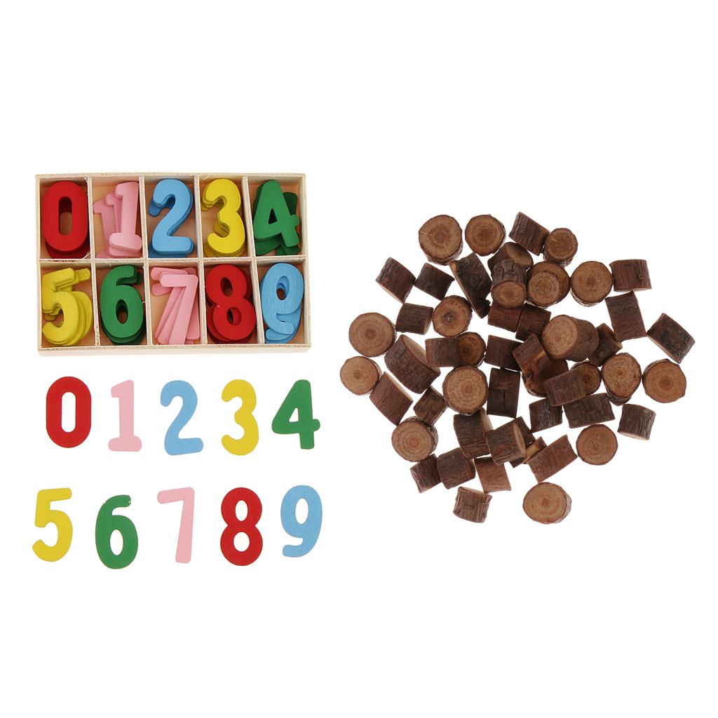 50 Pieces Wood Round Log Slices Discs and 60 Pieces Colorful Wooden Numbers