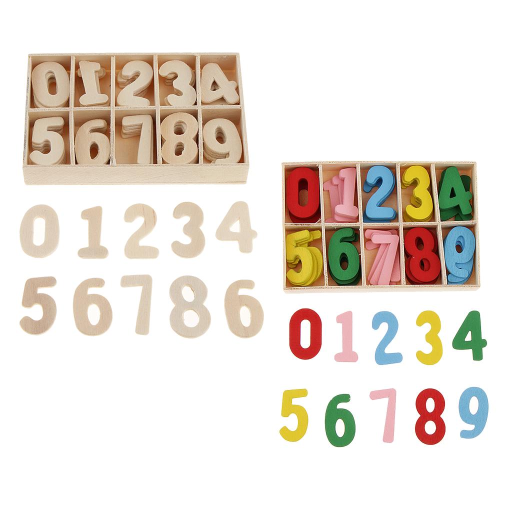 2 Boxes of 60 Pieces Wooden Arabic Number with Storage Tray for DIY Crafts