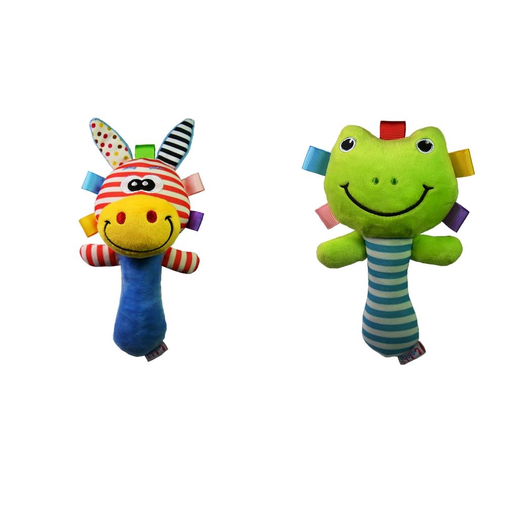 2Pcs Cartoon Animal Plush Toy Baby Kids Handbell Hand Bell Rattle