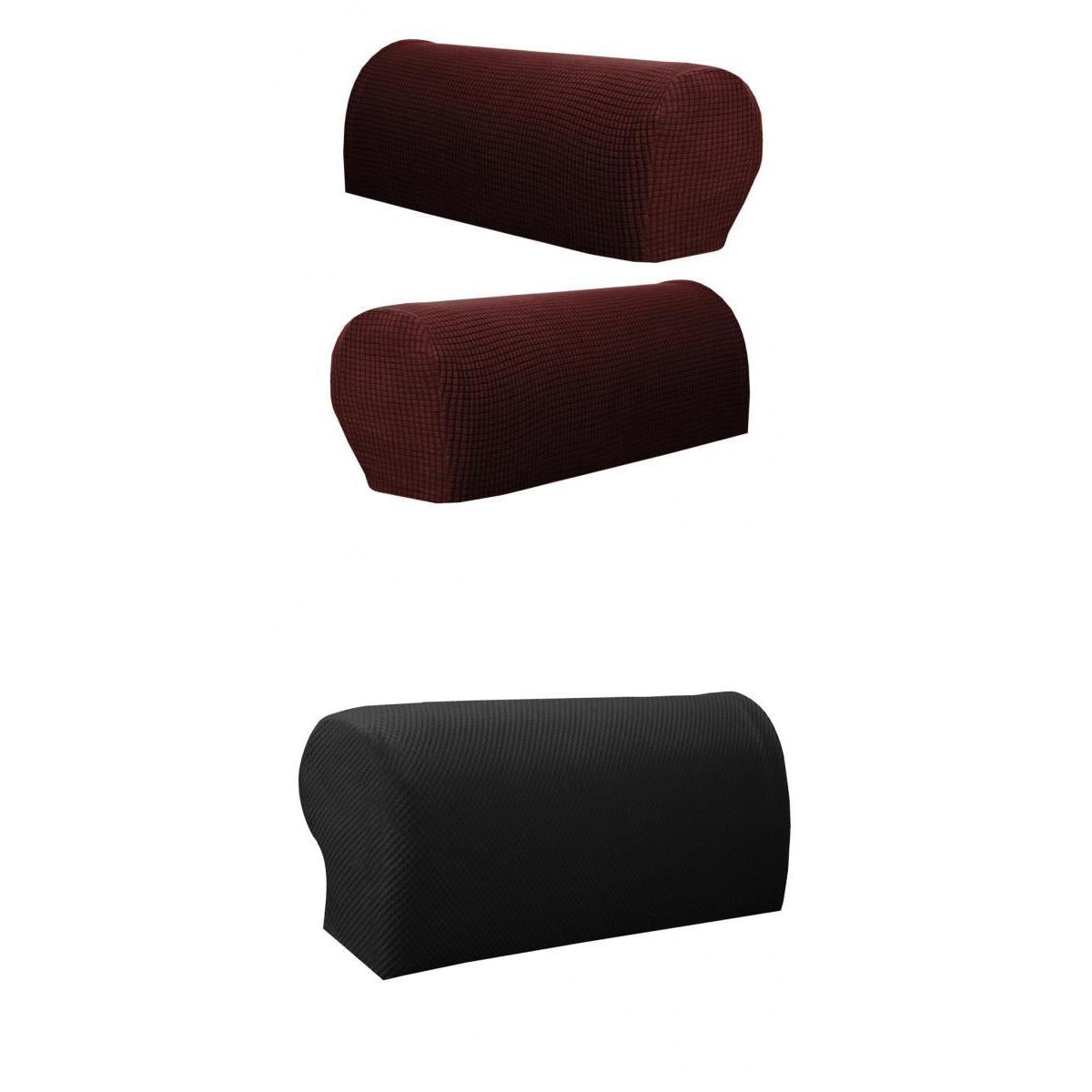 2 Pair Sofa Armrest Covers Armchair Slipcovers Protector Coffee &Black