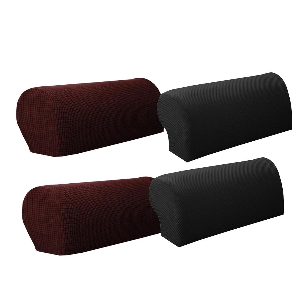 2 Pair Sofa Armrest Covers Armchair Slipcovers Protector Coffee &Black