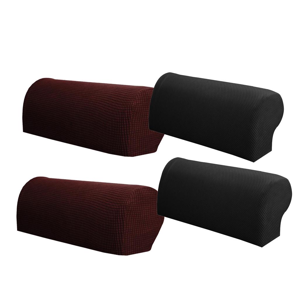 2 Pair Sofa Armrest Covers Armchair Slipcovers Protector Coffee &Black