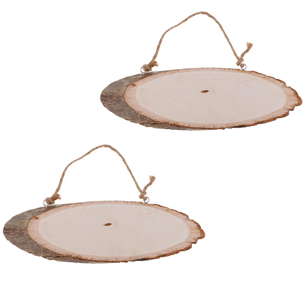 2pcs Large Oval Natural Hanging Wood Slices Tree Bark Wood Pieces DIY Crafts