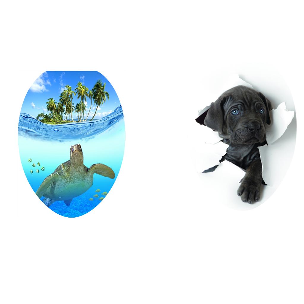 Creative 3D Toilet Stickers Bathroom Decorative Decals Turtle and Cute Dog
