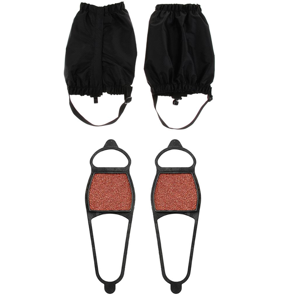 2 Pairs Walking Gaiters Boots Leggings with Snow Ice Walk Cleats Black