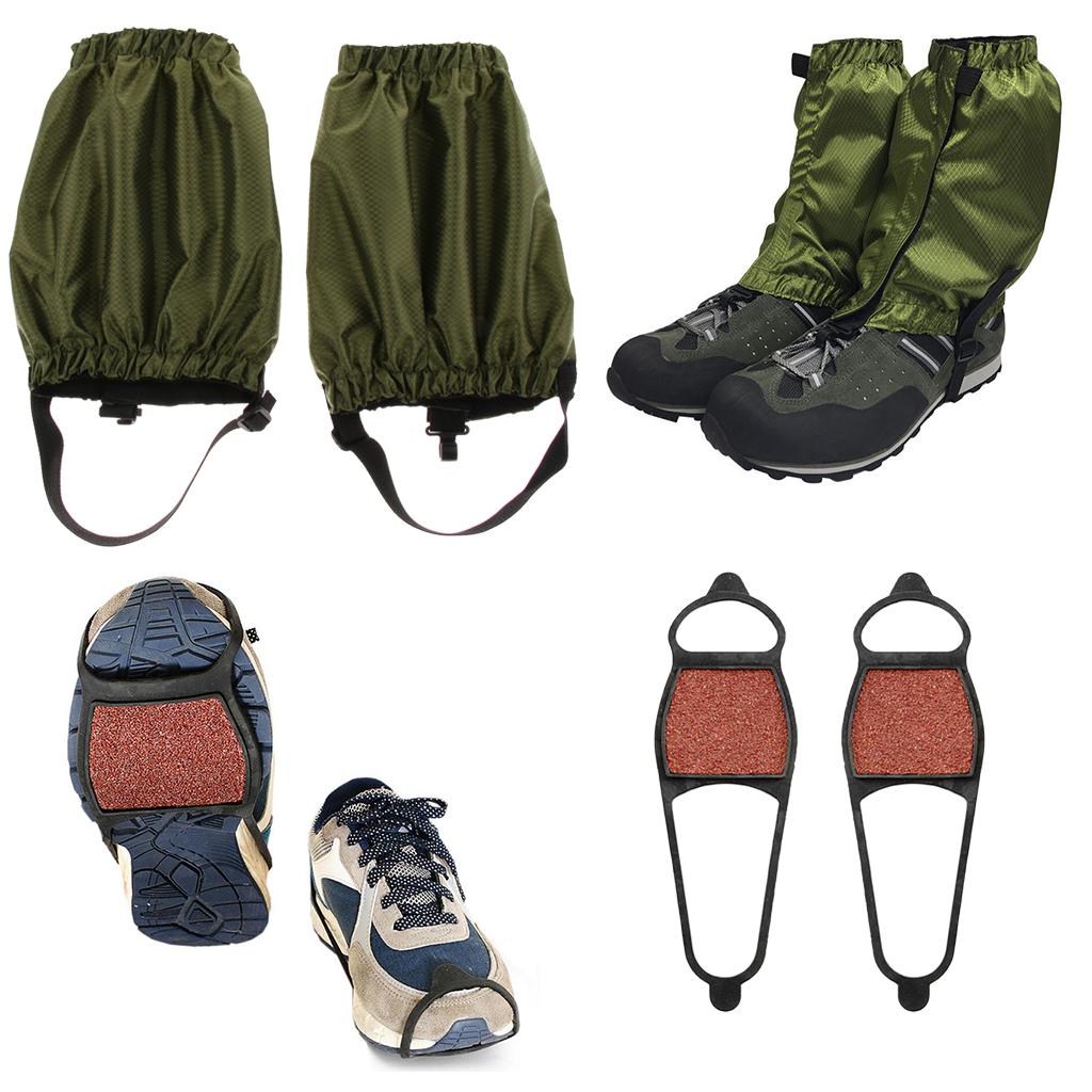 2 Pairs Walking Gaiters Boots Leggings with Snow Ice Walk Cleats Army Green