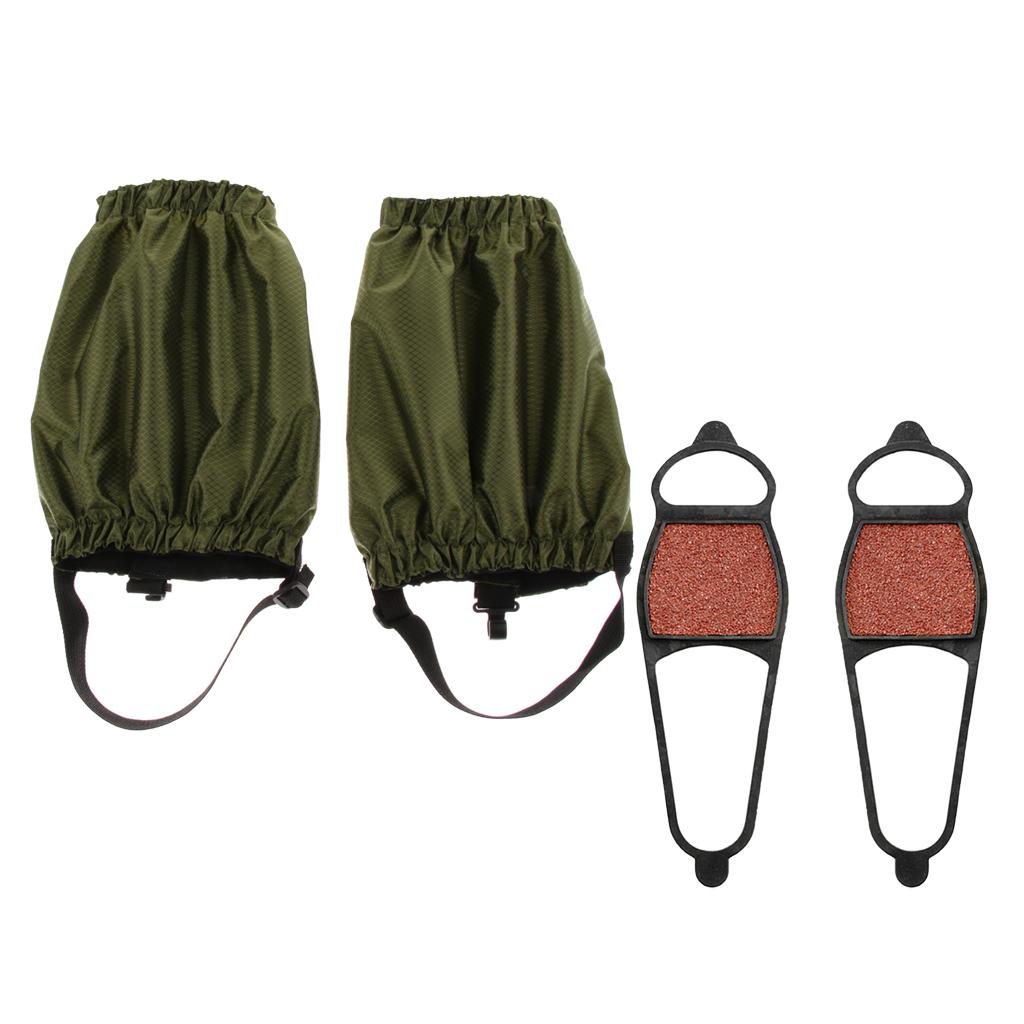 2 Pairs Walking Gaiters Boots Leggings with Snow Ice Walk Cleats Army Green