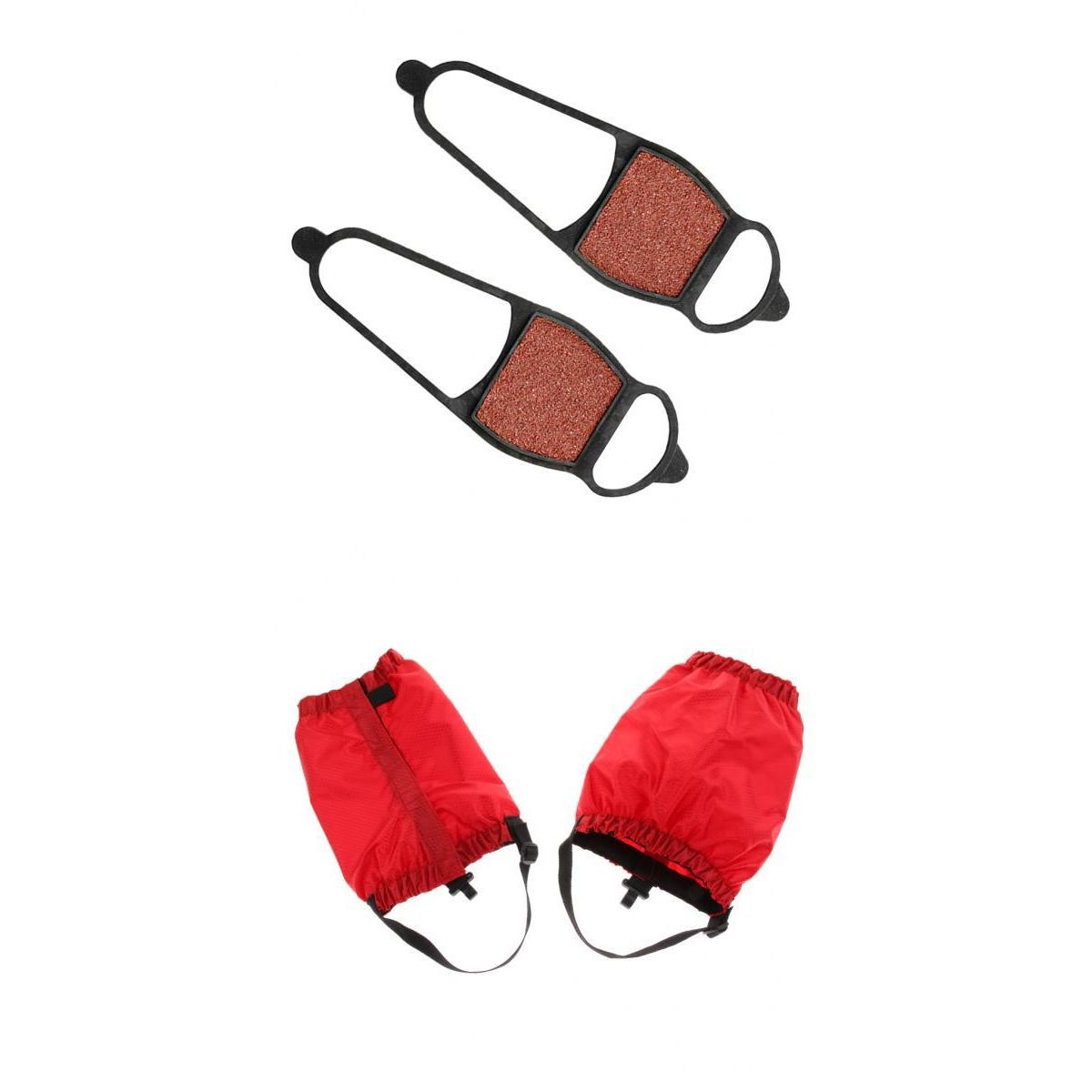 2 Pairs Walking Gaiters Boots Leggings with Snow Ice Walk Cleats Red