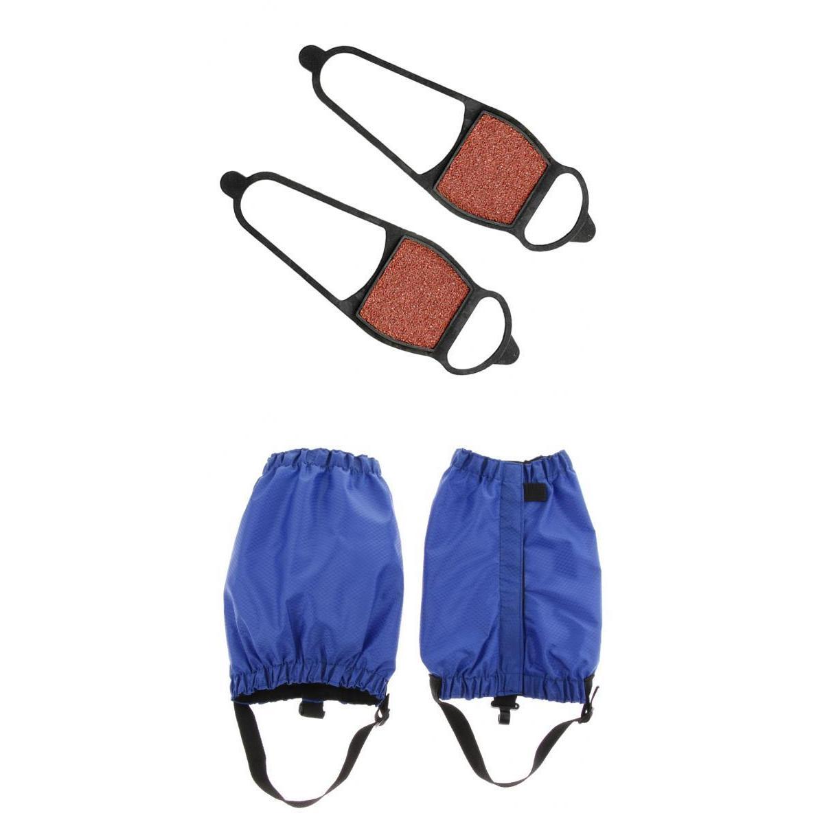 2 Pairs Walking Gaiters Boots Leggings with Snow Ice Walk Cleats Blue