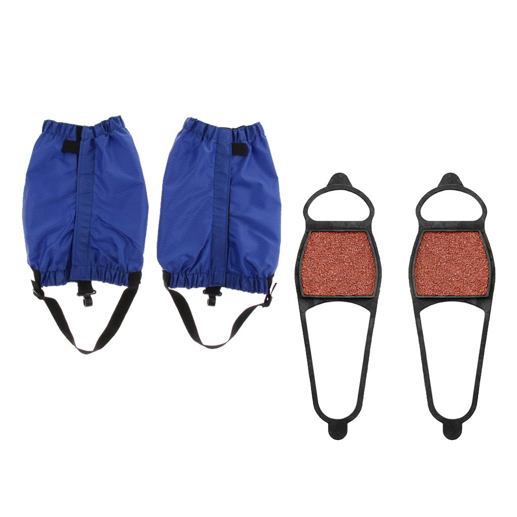 2 Pairs Walking Gaiters Boots Leggings with Snow Ice Walk Cleats Blue