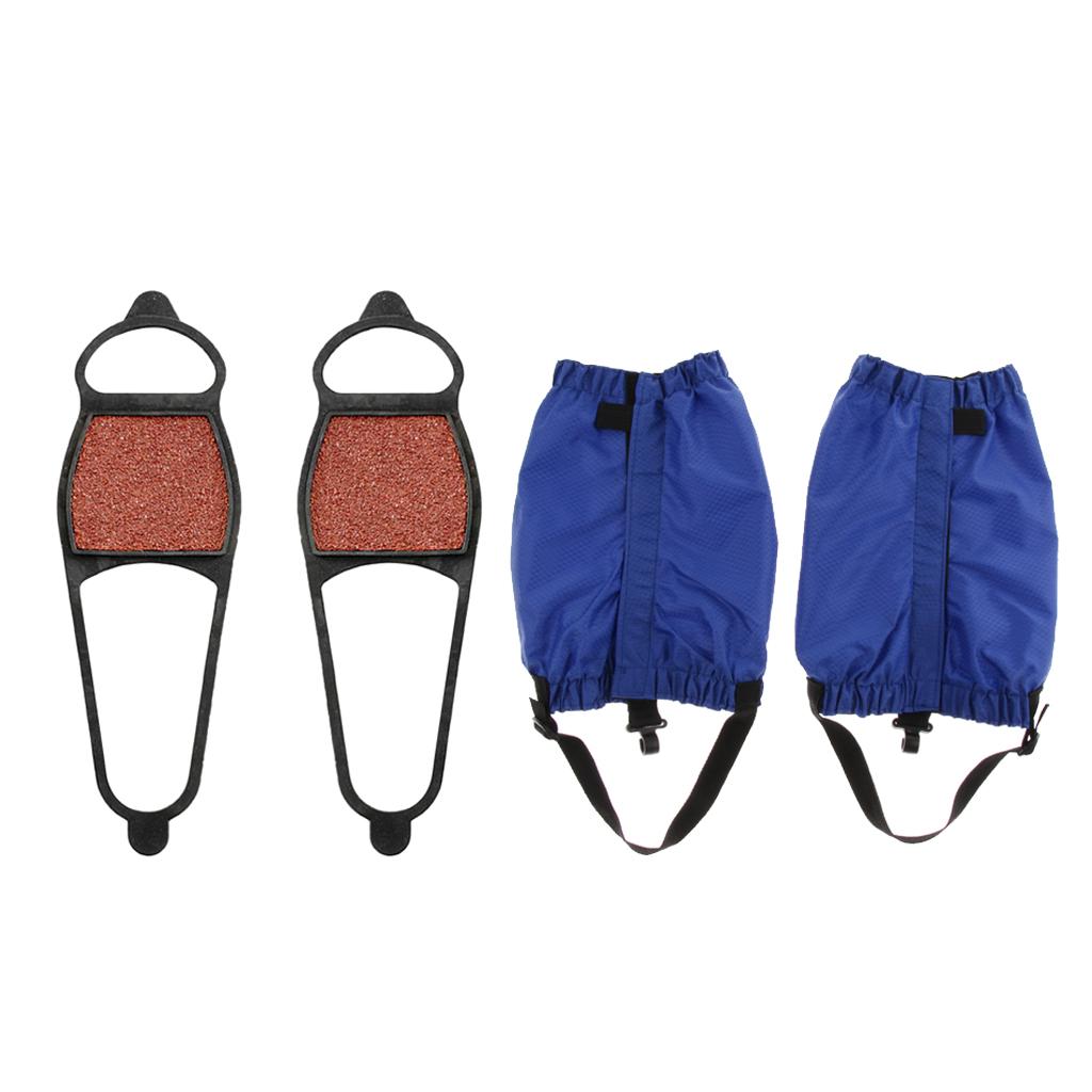 2 Pairs Walking Gaiters Boots Leggings with Snow Ice Walk Cleats Blue