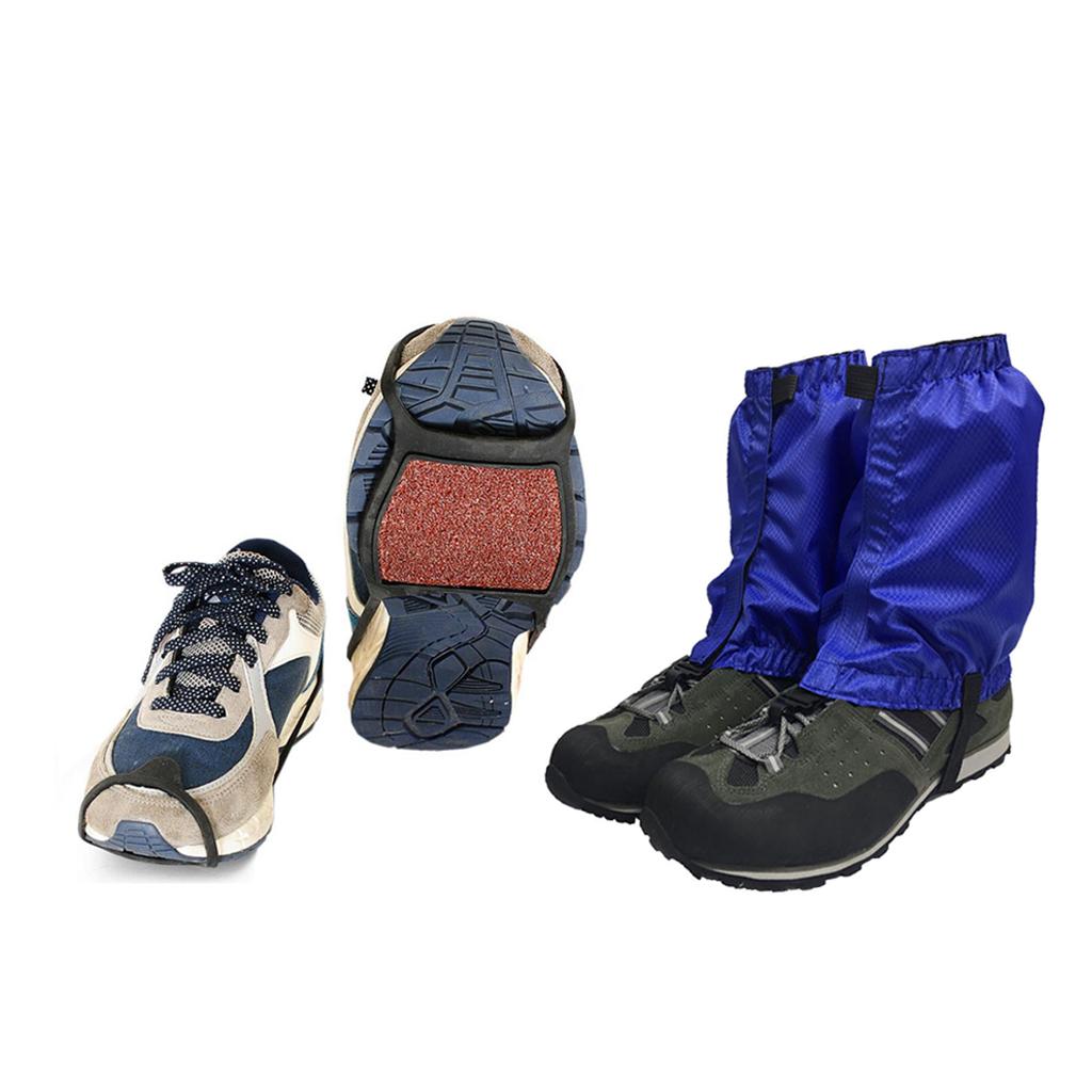 2 Pairs Walking Gaiters Boots Leggings with Snow Ice Walk Cleats Blue