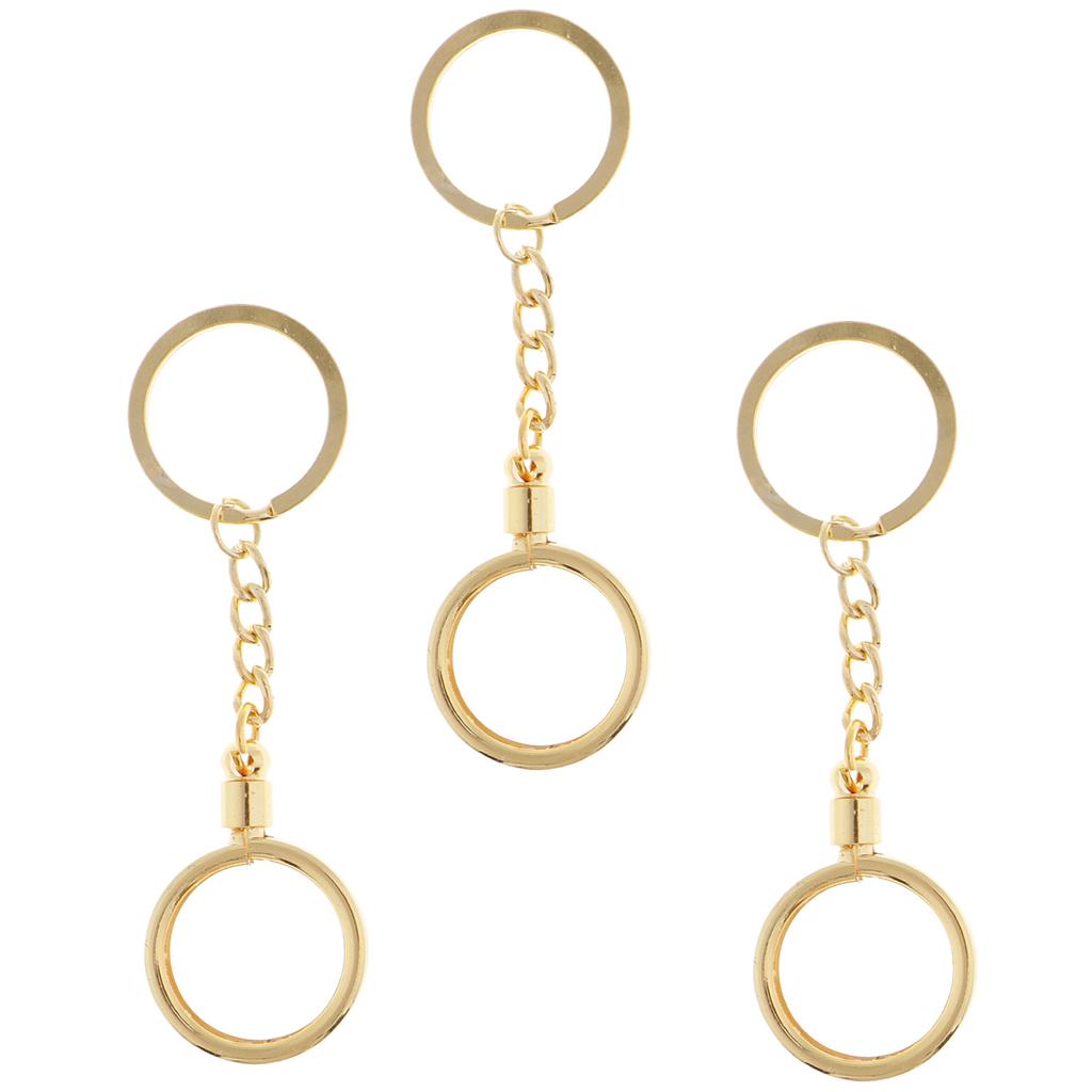 3pcs Coin keyring Pendant Keychain Commemorative Coins Key Ring 25mm Golden