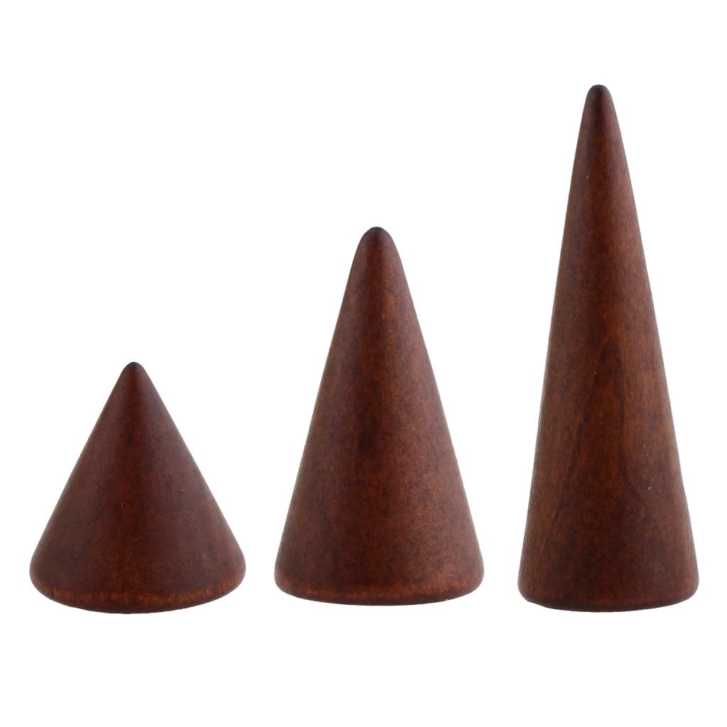 3 Pieces 3cm 5cm 8cm Wooden Cone Shape Ring Bracelet Jewelry Display Rack